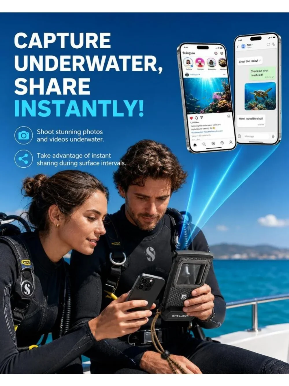 Waterproof Snorkeling Phone Case, 100ft/30m Depth, Universal Fit, Black